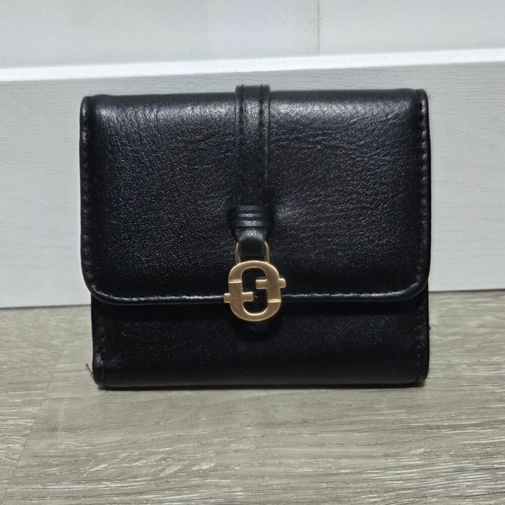 Time & Tru Thea Double Sided Trifold Black Wallet with Snap Coin Purse